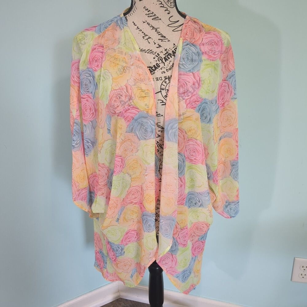 Ruby ribbon one size rose print floral shawl cardigan sheer